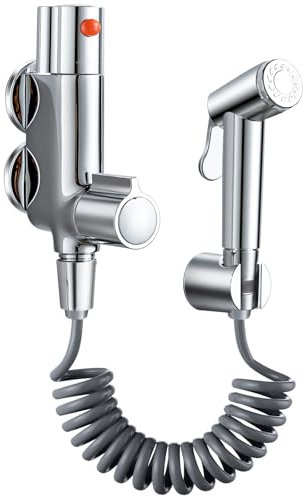 ROWINNAO Bidet Sprayer for Toilet Thermostatic Mixer Bidet Spray Kit, Brass Thermostatic Mixer Valve with Hand Sprayer Kit, Muslim Douche Spray, Chrome Hygienic Shattaf Shower Set, Wall Mounted