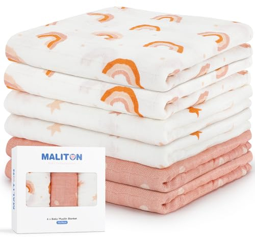 Maliton Mussole Neonato, 6 Pz 70x70cm - Panni in Mussola morbidi, assorbenti e traspiranti per pulire, asciugare, coprire i neonati,rosa