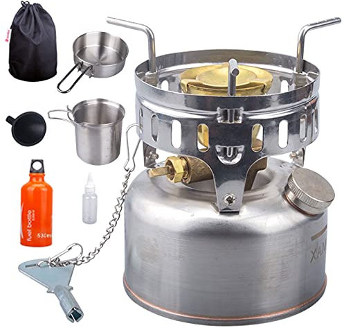 Mini réchaud de camping à essence portable pour la cuisine en plein air – Réchaud à essence ultraléger avec sac de rangement