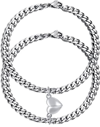 VNOX Pulseras para Pareja Regalo San Valentín: Pulseras A Distancia Parejas de Acero Inoxidable Regalo Aniversario Navidad Para Novia Novio Parejas