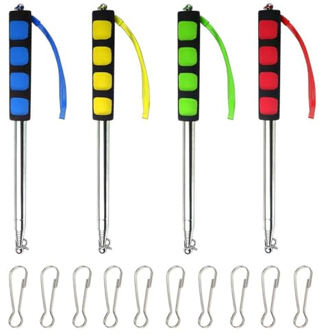 EOWVISN 4 Pieces Telescopic Flagpole And 10 Pieces Metal Buckle, Stainless Steel Flagpole, Guide Flagpole, Portable Flagpole, Handheld Flagpole, Camping Telescopic Pole