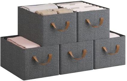 WOLTU Aufbewahrungsbox 5 Stück, aus Polyesterstoff, für Schlafzimmer, Arbeitszimmer, Wohnzimmer, Organizer Box mit Griffen, für Kleidung Spielzeug, faltbar, Grau, 37,5x20x26 cm