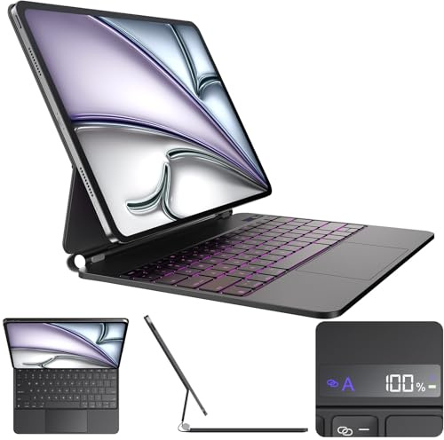 CSZZACME Custodia per iPad Air 13 tastiera M3 2025 e M2 2024, tastiera magica per iPad Pro 12,9 (6a, 5a, 4a, 3a generazione), attacco magnetico, trackpad multi-gesto, retroilluminazione a 7 colori