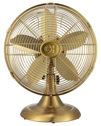 Good Housekeeping All-Metal (92613) Oscillating 12 Retro Desk Office Table Fan (Satin Brass)