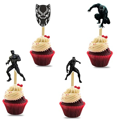 Blck Panther cupcaketopp – födelsedagsdekorationer.