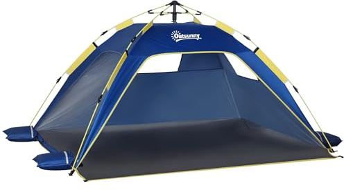 Outsunny Tienda de Playa Plegable Protección UV 220x173x120 cm Azul Oscuro | Carpa de Playa Pop-up para 1-2 Personas, Impermeable, Bolsa de Transporte, para Parque, Camping