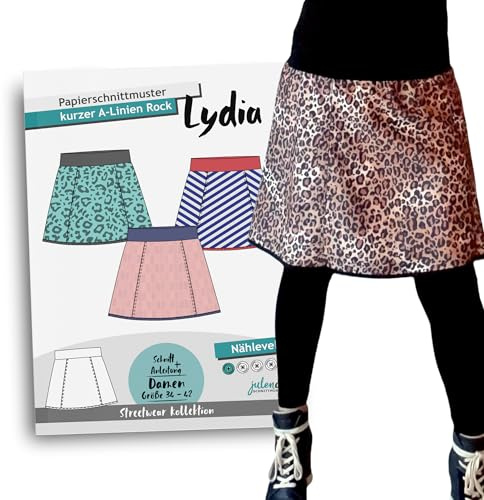 JULENDO Schnittmuster kurzer Rock mit A-Linie Lydia Gr. 34-42 | Papierschnittmuster für Damen mit Nähanleitung
