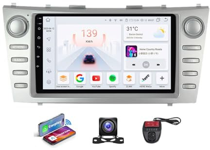 Android 13 9 QLED Écran Stéréo pour Toyota Camry 6 2006-2011 Voiture sans Fil Carplay/Android Voiture Local Météo/DSP FM RDS Dab+ Radio/Commandes au Volant/Bluetooth/Caméra(NF-5)