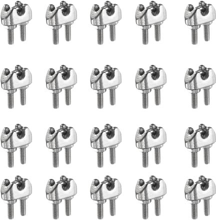 sourcing map 20 Pcs M2 Stainless Steel Wire Rope Clip Clamps, 1/16 Wire Rope U-Bolt Cable Clamps Saddle Fastener for Wire Rope Rigging Tent Rope Guardrail System