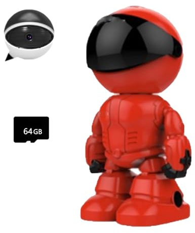 LexTex Wireless Indoor Motion Detection Robot Camera, WiFi Indoor Camera 1080P Infrared Night Vision for Home Security, Two-Way Talk, Human Detection, Smart Home Gadgets with Phone App(Red)