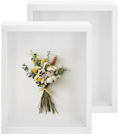 YKUKIZEE 2 Pcs A4 Wooden Shadow Box Frame for Crafts 3D Deep White | for Hanging Wall, Flowers, Memory, Photo, Picture, Painting, Medal, Memorabilia, Ticket