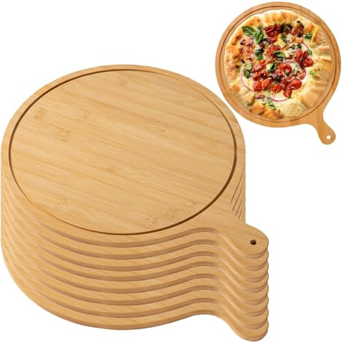 Planche de service à pizza en bois – Lot de 8 plateaux légers avec poignées pour la fabrication et le rangement de pizzas, s'adapte jusqu'à 33 cm, parfait pour recevoir et servir de délicieuses pizzas