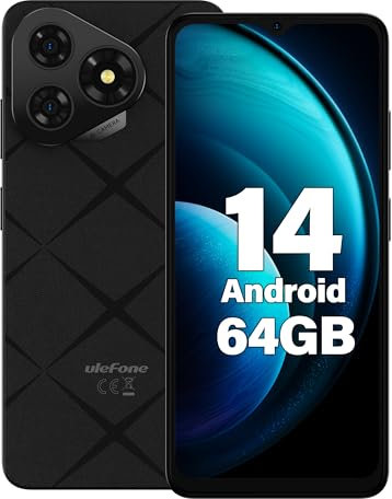 Ulefone Note 19 Handy Android 14, 6GB RAM+64GB ROM/SD-512GB, 6.56 HD+ Octa Core, 5000mAh Akku, 8MP+5MP Kamera Smartphone Ohne Vertrag, Dual SIM 4G/Face ID/GPS/OTG-Schwarz