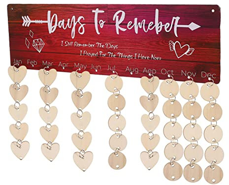 DOITOOL Holz Geburtstagskalender Zum Aufhängen Familienkalender Mit Holzherzen Und Scheiben Selbstgemachter Holzkalender Für Wanddekoration Und Erinnerung An Feiertage