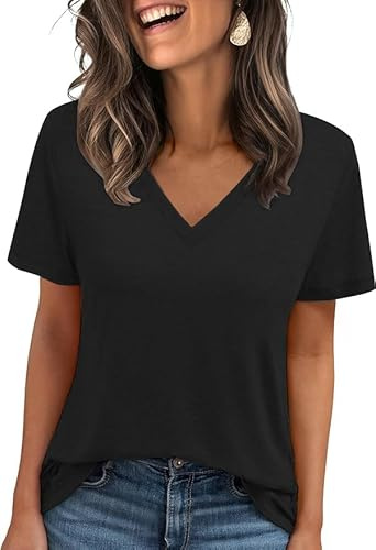 Cuptacc Camiseta Mujer Cuello En V Tops Casuales De Verano Mangas Cortas Color Sólido Básica