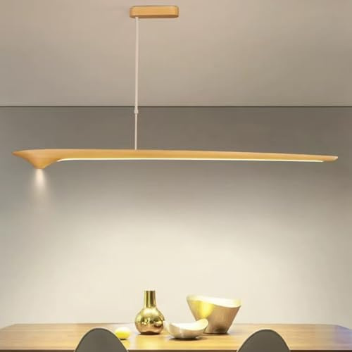 Deliouay Holz LED Pendelleuchte Esstisch, Moderne Esstischlampe Hängend Dimmbar mit Fernbedienung, Küchenlampe Hängelampe Höhenverstellbar Holzlampe für Büro Küche Esszimmer Deckenlampe (Holz, 120cm)