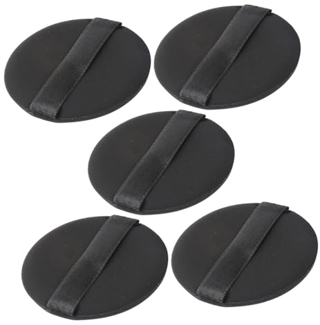Houppette à Poudre Ronde Noire, Lot de 5 en Tissu, Format Compact | Ruban Rayon au Dos pour Prise en Main, Usage Salon et Professionnel, Mini Eponge Maquillage