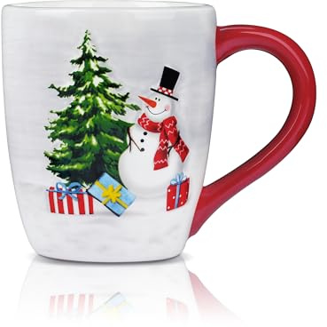Joeyan 400ml Mug Noel avec Anse, Tasse en Céramique pour Café,Cappuccino,Chocolat Chaudes, Christmas Mug Hiver avec Festifs de Bonhomme de Neige et d'arbre de Noël, Cadeau pour Amis,Femme,Homme