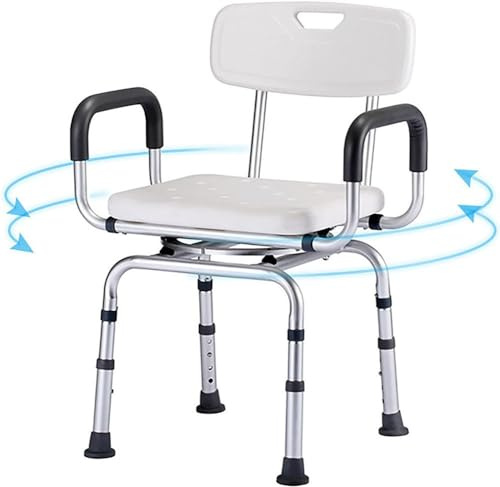 DFGHNBVC Silla De Ducha Giratoria, Banco De Baño con Asiento Giratorio De 360 Grados, Brazos Y Respaldo, Taburete Giratorio De Altura Ajustable para Bañeras, Soporta hasta 136 Kg/299 LB