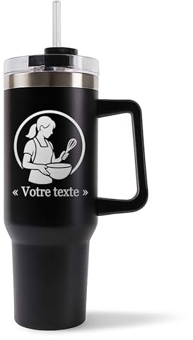 Mug Isotherme 1,2L - Activité avec Prénom Personnalisable – Bouteille avec Anse, Paille et Couvercle – Sport Passion Idée Cadeau Personnalisé Gourde (Noir, Cuisine)