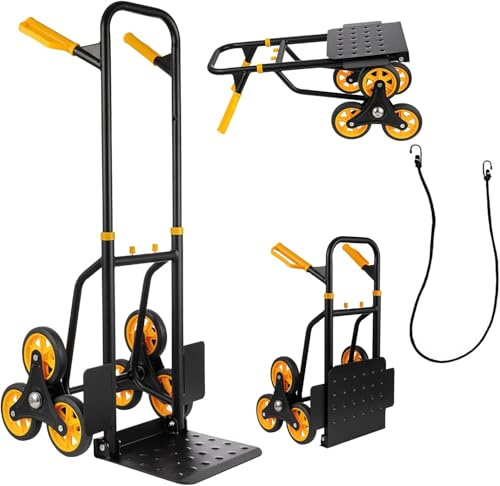 TOPDEEP Treppensteiger-Sackkarre, 2-in-1-Hochleistungs-Sackkarre mit 150 kg Tragkraft, Faltbarer Trolley mit 6 Rädern und Seil für Zuhause, Büro oder Einkauf