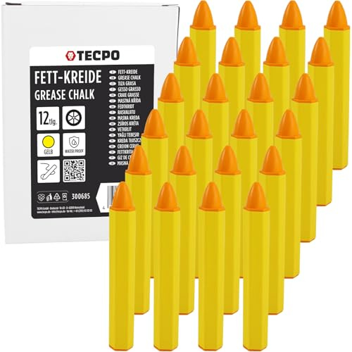 TECPO Tiza amarilla, 24 piezas, universal, resistente al agua, resistente a las manchas, tiza grasa, alta opacidad, marcador preciso de neumáticos, marcador de neumáticos