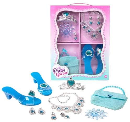 Princess Dress Set – 15 lekset | ABS rollspelsset – krona, halsband, örhängen och väskor, simuleringstillbehör för flickor