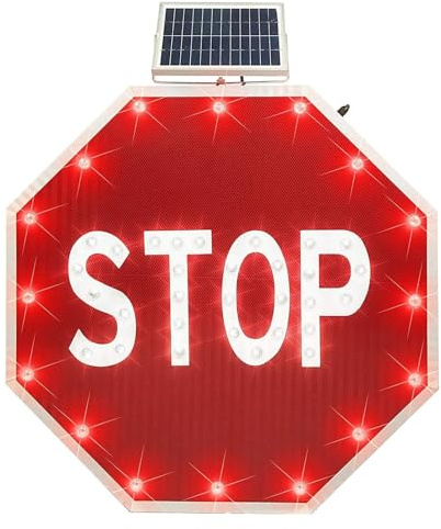 Segnale Di Stop Yard, Robusto Cartello In Alluminio Antiruggine, Segnali Di Controllo Del Traffico, Arresto Distanza Sociale, Controllo Intelligente Del Sensore Luce(80 * 80cm/31.5in)