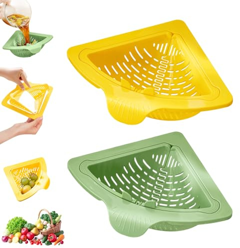 Cxqbsmy Escurridor triangular magnético, 2 piezas colador para fregadero, ventosa de cocina, colador de esquina multifuncional para residuos de cocina, frutas, verduras y