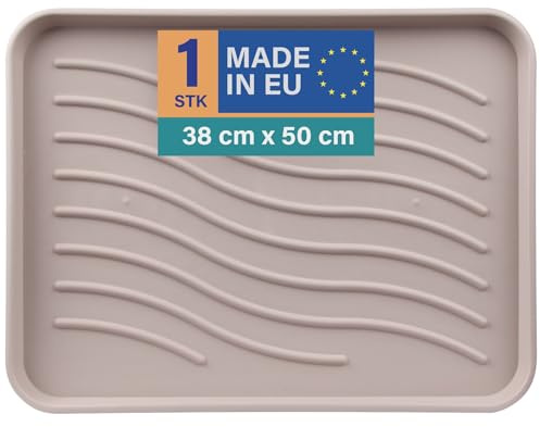 Bestlivings Schuhabtropfschale 50x38x2,5 cm Beige, Schuhwanne wasserdicht | Für 2 Paar Schuhe, hoher Rand, robuster Kunststoff, strukturierte Fläche, abspülbar, Universalablage für Haus, Tier & Garten