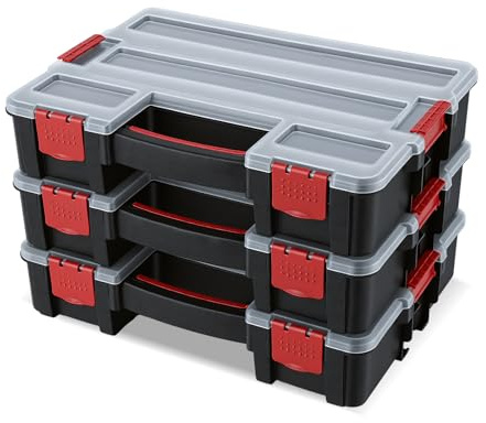 Famuka 3 Etagen Schrauben Sortimentskasten, Stapelbare Kleinteilebox (Rot)