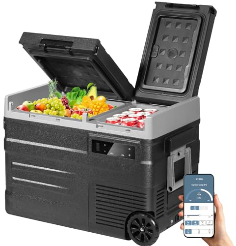 ELECAENTA Kompressor Kühlbox 40L, Tragbar Auto Kühlschrank Elektrisch -20°C bis 20°C, Dual Zone Unabhängige Kontrolle Gefrierfach APP-Steuerung für Lastwagen, Boot, Wohnmobile und Angeln
