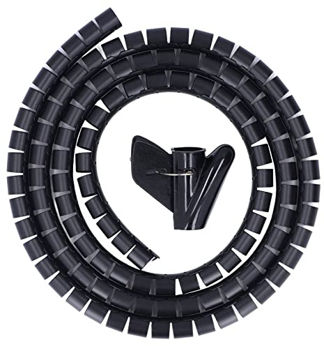 Adfaga Organizzatore per cavi a spirale da 20 mm, tubo flessibile per la gestione dei cavi, guaina avvolgicavo per casa, ufficio, elettronica, TV, PC, configurazione, plastica nera