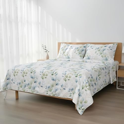 H HANSEL HOME Juego de Sábanas Cama 150, Juego Sábanas 150x190/200cm 4 Piezas, Microfibra Extra Suave, Sábanas Bajera Ajustable, Encimera, 2 Fundas de Almohada - Eucalipto