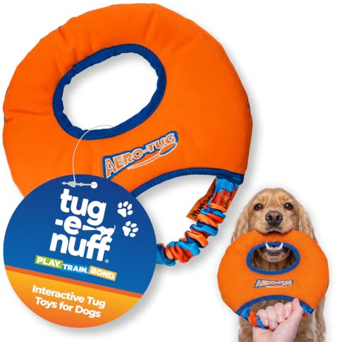 Tug-E-Nuff Aero-Tug Dog Frisbee, Waterproof, Floating Dog Water Toys, 22 cm | Durable, Padded Garden Toys for Dogs with Bungee Handle, Bite-Zone, Rip-Resistant Fabric for Tug, Fetch, Throwing, 75 g
