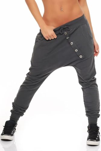 Malito Donna Pantaloni Boyfriend Classic Pulsanti Harem Aladin Pantaloni Pump Baggy Yoga 8023 (Grigio Scuro)