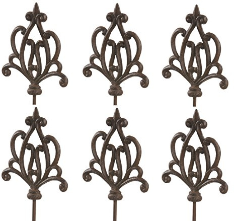 Dehner Gartenstab Ornament Spitz, 6 Stück, je ca. 140 x 17.5 x 3.2 cm, Gusseisen, edelrostfarben