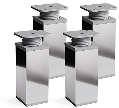 Sossai Patas en Cromo Brillante Ajustables, Set de 4 Unidades, Altura 80 mm, Perfil Cuadrado, Modelo MFV1, para Muebles, armarios, cajoneras