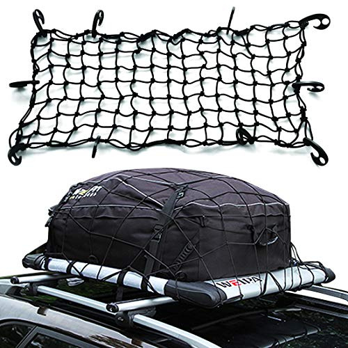 Tianmei 47 x 36 Adjustable Car Elasticated Bungee Cargo Net Heavy Duty Auto Roof Luggage Carrier Elasticity Cargo Carrier Net with 10 Plastic Hooks and 10 Metal Hooks