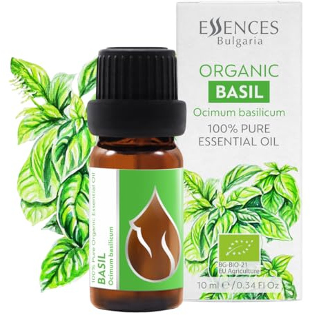 Essences Bulgaria Bio-Basilikum Ätherisches Öl 10ml | Ocimum basilicum | 100% Naturrein | Unverdünnt | BIO-zertifiziert | Spitzenqualität aus Familienbetrieb | Ohne Gentechnik | Vegan
