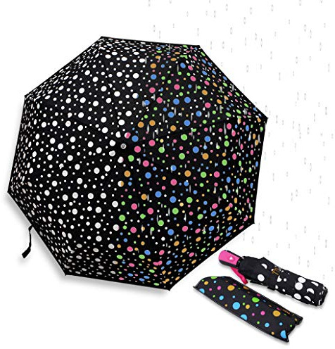 WPYST Farbwechsel-Regenschirm mit niedlichem Punktemuster, automatisches Öffnen und Schließen, tragbar, leicht, winddicht, gutes Geschenk für sie, B11997 (Farbe wird zufällig ausgewählt), Schwarz,