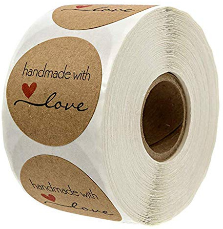 500Pcs 1 Roll Cartoon Handmade with Love Round Baking Sticker Self-Adhesive Label Decor for Homemade Gifts
