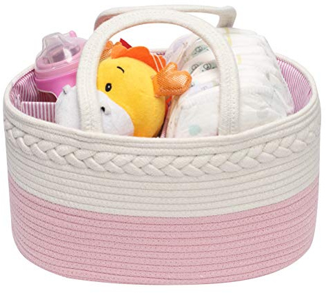 Babywindel-Caddy-Organizer Mit 3 Fächern, Multifunktionaler Windel-Caddy Windelaufbewahrungsbehälter Für Kinderzimmer, Tragbare Windeltaschen Rosa