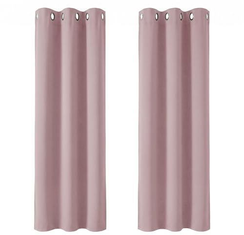 Deconovo Blickdicht Gardinen mit Ösen für Schlafzimmer Thermogardinen Vorhang Blickdicht Kälteschutz Thermogardine Hitzeschutz dicke Thermovorhang, 229x107cm(HöhexBreite), Hellpink, 2er Set