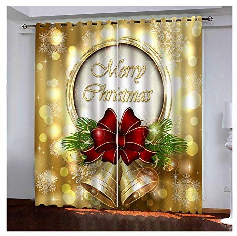 Daesar Tenda Camera da Letto 2 Pezzi, Tende Camera Soggiorno Campane di Natale e Fiocco di Neve Tende Moderne Oro Rosso Tende Vetro Oscuranti 132x214CM