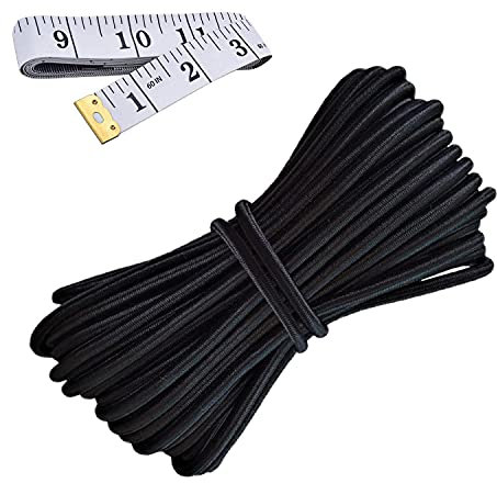 HEMYLU Elastische Kordel, 3 mm x 4,2 m, schwarz, elastische Schnur Bungee-Gummiseil mit Nylonhülle und schwerer Stärke für Handwerk, Heimwerken, Nähen