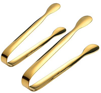 Zuckerzange, 2 Stück U-förmige Eiszange aus Edelstahl, Süßigkeitenzange, Mini-Servierzange, Vorspeisenzange, kleine Küchenzange für Hochzeit, Geburtstag, Party, Küche, Bar, Café, Gold