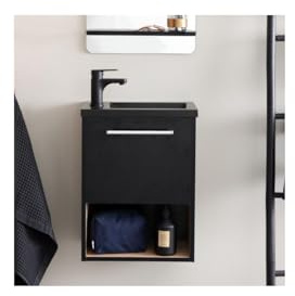 MOB-IN Meuble Lave-Mains Noir intérieur décor chêne Vasque Noire Nika