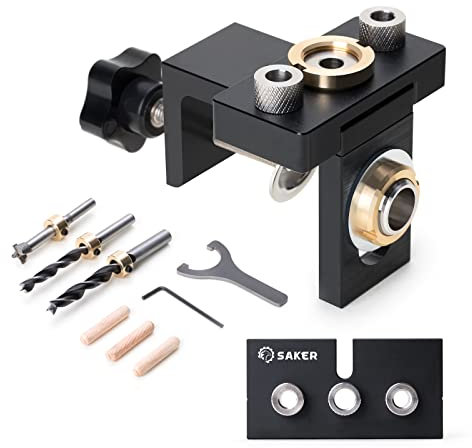 Saker 3 in 1 Einstellbare Holzbearbeitung Bohrer Positionierer Punch Werkzeug,Pocket Hole Jig Kit (3-in-1-Lochsucher + Holzdübel-Lochsucher)