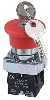 LAY5-BS145 Not-Aus-Schalter mit Schlüssel, Pilzkopf, 40 mm, Druckknopfschalter, 2NO 2NC (Farbe: Rot)